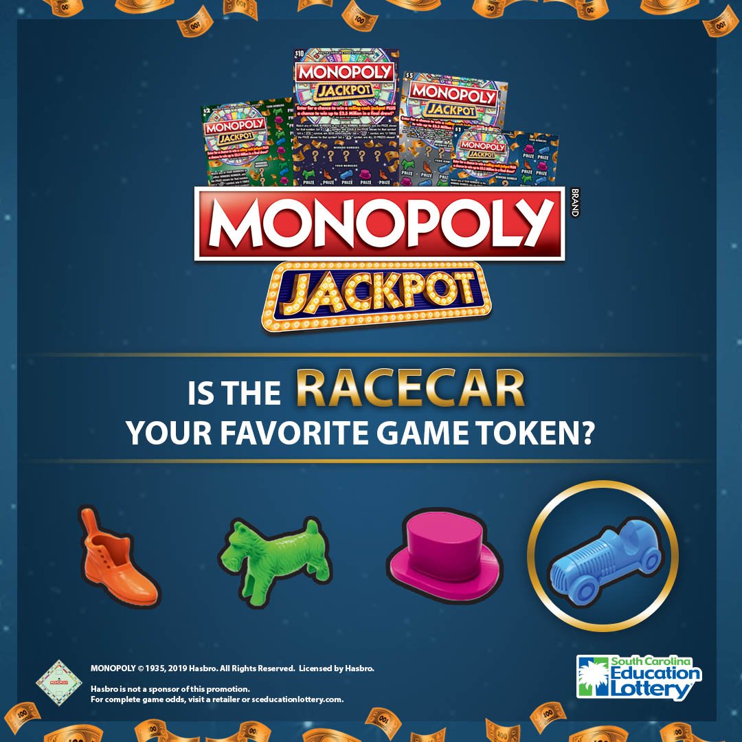 sclottery's tweet image. If the “RACECAR” is your favorite MONOPOLY game token, RT this message and follow us @sclottery for a chance to win a $200 Exxon Mobile gift card! Contest ends at noon on Monday, July 15. SC residents only. Must be 18 or older. Rules: bit.ly/2XZeh2C #contest