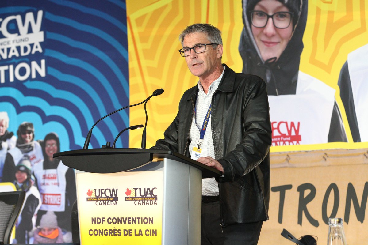 UFCWCanada's tweet photo. IUF Assistant General Secretary James Ritchie talks to #UFCW #NDF2019 delegates about the need for meat workers' essential seat at the table re: climate change and just transition policy discussions. @uifglobal #NDFstrong #Halifax https://t.co/lRgYjL9yqi