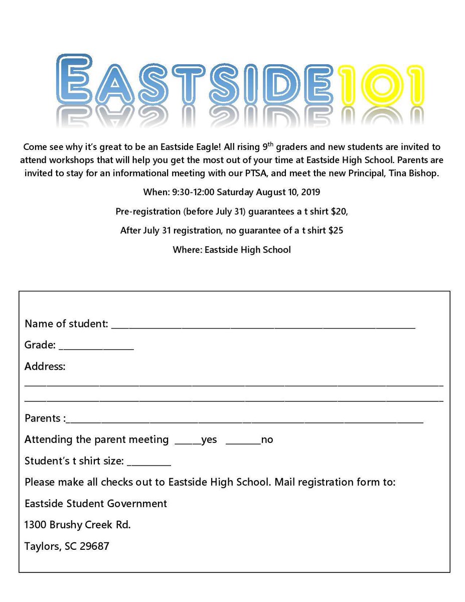 Don’t wait until the last minute! Join us for an informative day! Pass this on to all new students. <a href="/eastsidestugov/">Eastside Student Gov</a>
