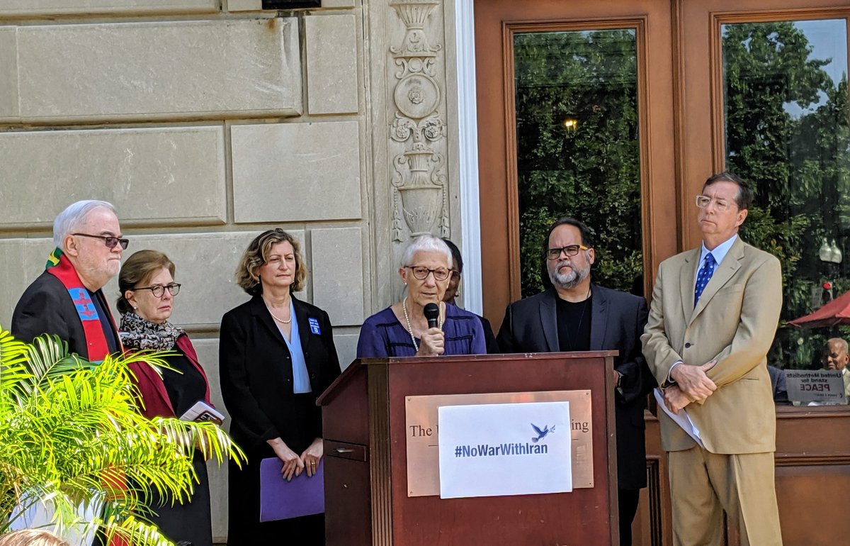 franciscannet's tweet photo. Marie Dennis of @PaxChristi joins faith leaders at the @umcjustice building calling for #NoWarWithIran https://t.co/eeilHpjDOf