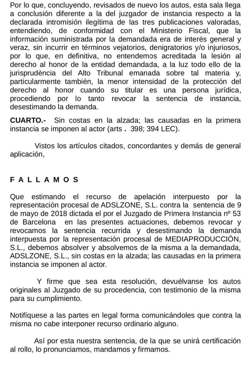 ¡Tengo una excelente noticia que daros! <a href="/adslzone/">ADSLZone</a> ha ganado a Mediapro en segunda instancia!!!! Gana la libertad de expresión, el periodismo y sobre todo la libertad de información! Tendrán que pagar todas las costas 💪