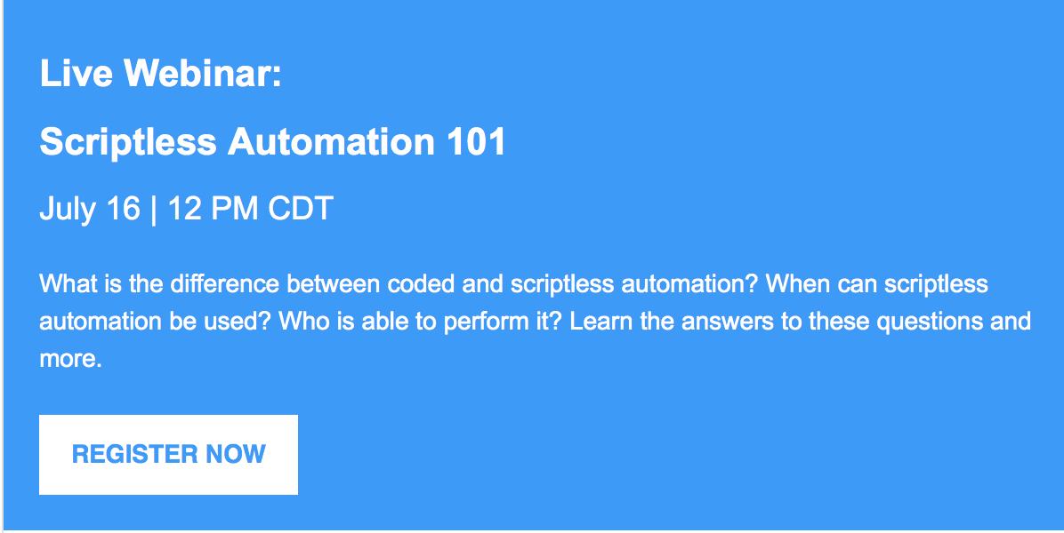 _SPRConsulting's tweet image. Feed your brain over  lunch! Join our #testing #webinar on 7/16. #scriptlessautomation #codedtesting  
Register here --&amp;gt; ow.ly/zTlH50uWy3d