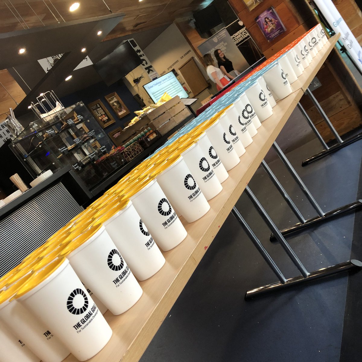 northernstage's tweet photo. Love these colourful reusable mugs from the Global Challenges Summit #GCSummitNE19 #sustainability #NCLGlobalchallenges https://t.co/9WlsLb36VS