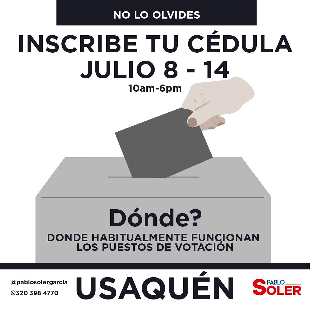 No olvides que esta semana puedes inscribir la cédula en los puestos de votación. La transformación de la política y de nuestra localidad depende de todos. Elige bien, elige las nuevas generaciones! <a href="/RolandoGonGa/">Rolando González 💜</a>

#TransformemosUsaquén #PasiónPorBogotá