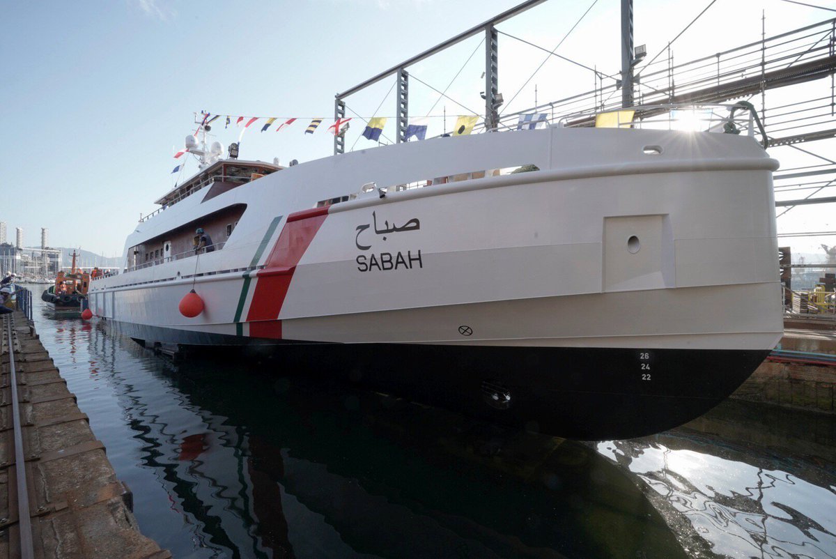 freireshipyard's tweet photo. Launching of the fisheries surveillance patrol vessel “Sabah” for the #PAAF (PUBLIC AUTHORITY FOR AGRICULTURE AND FISH RESOURCES, MARINE SURVEILLANCE DEPARTMENT) of Kuwait.
Botadura del patrullero de vigilancia pesquera “Sabah” para el #PAAF de Kuwait https://t.co/P3znuTHnT4