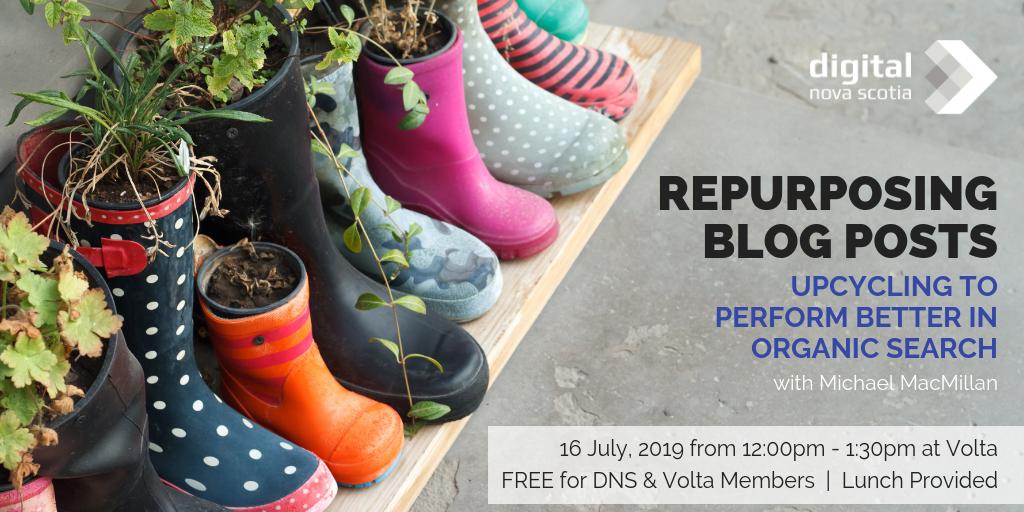 Hey #halifax does your team produces great content but it's not performing in organic searches? Checkout my talk next Tuesday for <a href="/DigitalNS/">Digital Nova Scotia</a> at <a href="/voltaeffect/">Volta</a> #Info4Impact: Repurposing Blog Posts: Upcycling to Perform Better in Organic Search buff.ly/2JmZaLy