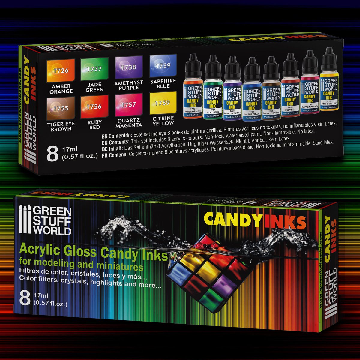 greenstuffworld's tweet photo. New #candyink box just released! used them for: colour filters, modifying metals, gems, glass, lights, visors... or any other parts which you would want to intensify their colours https://t.co/6BEeJCZHDv @greenstuffworld #paintingminiatures #paintingminis https://t.co/Z12sDGlIGh