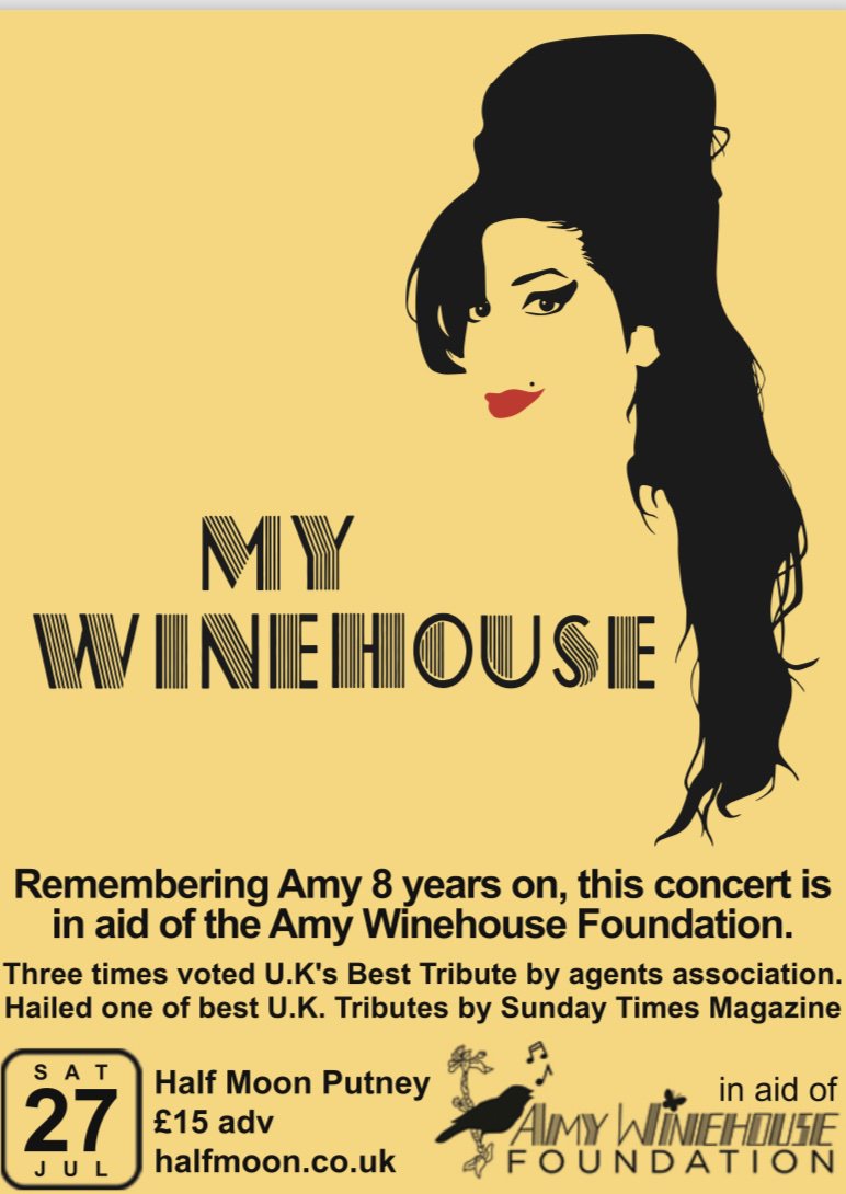 We celebrate life music & legacy on 27th July 2019  @HalfmoonPutney 8 years on 🙏PROFIT ON TICKETS TO @AmysFoundation @JanisWinehouse 
@jane_winehouse    #amywinehousefoundation 
#amywinehouse #charity #amywinehousetribute #legacy  #londonnightsout  #tributetoamywinehouse 🎶💕