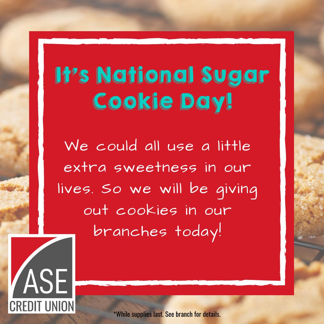ASECreditUnion's tweet photo. Make sure to stop by our branches to pick up a cookie and celebrate National Sugar Cookie Day with us! #ase #asecu #sugarcookies #yumm https://t.co/3snwRQiRFE
