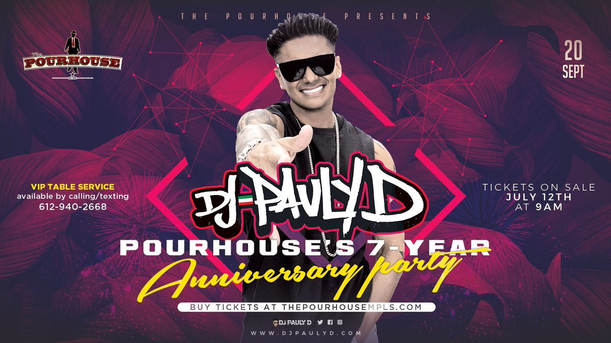We're throwing our 7th anniversary party...and we're bringing in a special guest, <a href="/DJPaulyD/">DJ Pauly D</a>!!! We'll be fist pumping the night away on September 20th! Tickets go on sale Friday morning at 9am! etix.com/ticket/p/86782…