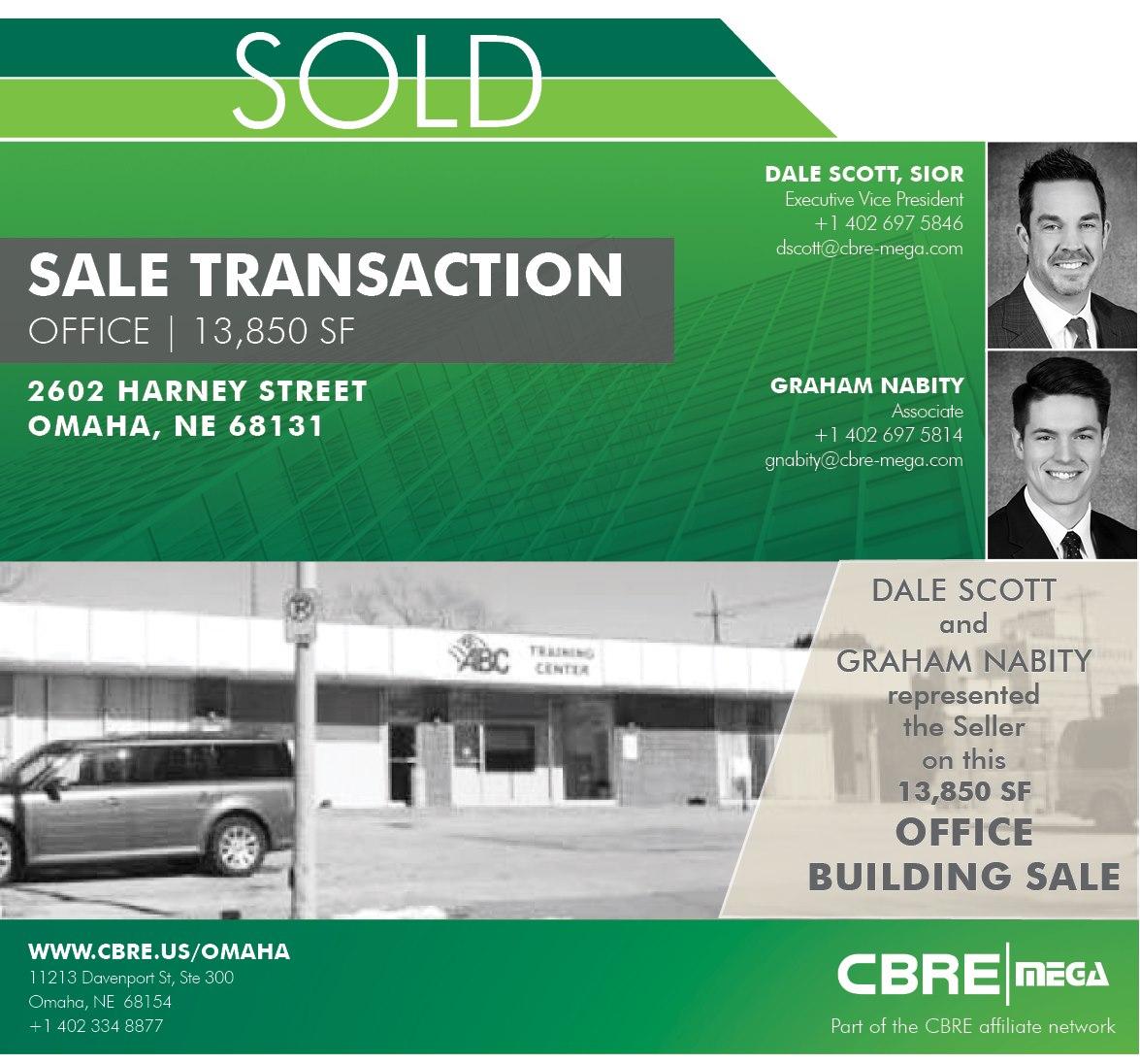Great win for the sellers!

Our clients were originally approached with an unsolicited offer to purchase their building. After getting us involved we were able to take to market and achieve a 28% increase in sale price!
Contact us today!
gnabity@cbre-mega.com
402-680-4651