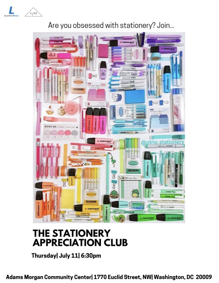 amcc_dc's tweet photo. DON’T MISS!! This Thursday July 11th 6:30PM - 7:30PM 📚🖋📗

Stationery Appreciation Club— A meetup where stationery lovers can connect and share their love of stationery(journals, pens, etc.). Open to all and free to join! https://t.co/IKdkp7944S