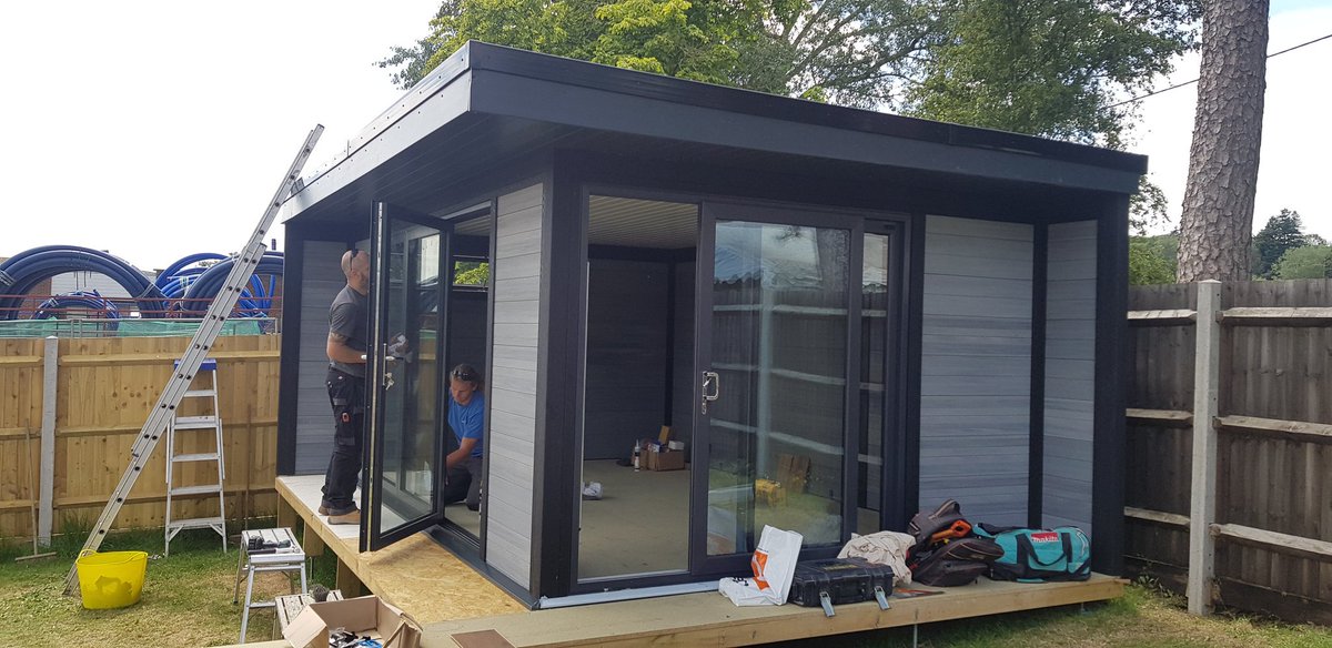 IpcWindows's tweet image. Composite garden room showroom coming along nicely. 2nd electrics and flooring internally and decking externally to complete. How would you use yours?