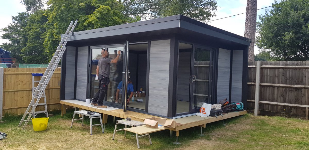 IpcWindows's tweet image. Composite garden room showroom coming along nicely. 2nd electrics and flooring internally and decking externally to complete. How would you use yours?
