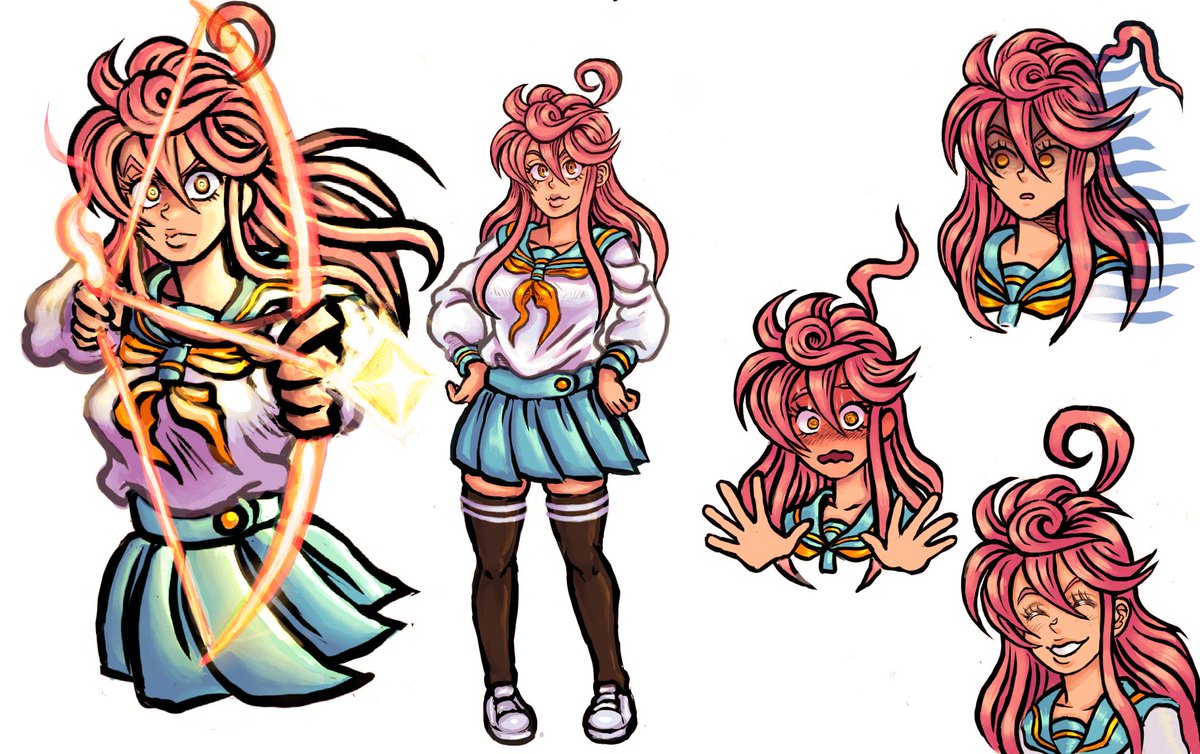 ChaozChaozChaoz's tweet image. OC#4, Yachiru. She&apos;s bubbly and usually is the one to lighten the mood of the group with her cheerful attitude. She also happens to be a skilled archer.
#illustration #OCs #refsheets