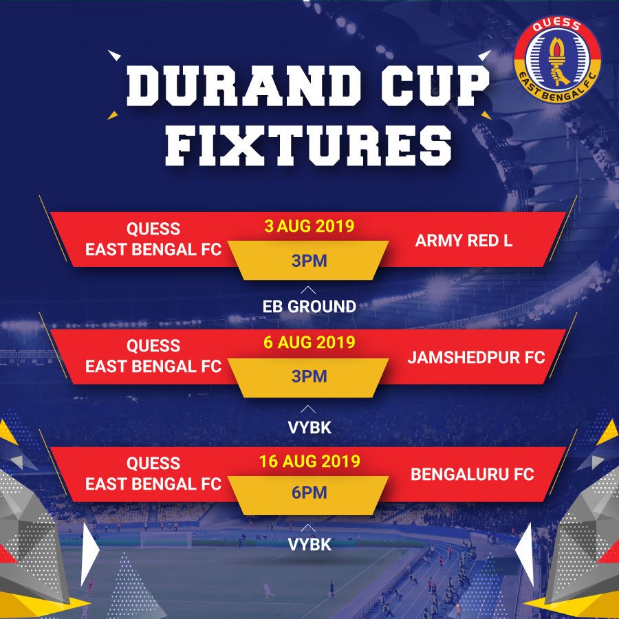 eastbengal_fc's tweet photo. Durand Cup - Our Team's Fixtures 
Block your calendar 
#AmiLalHolud #QEBFC #LoveEastBengal #QuessEastBengalFC #EastBengalFC #Durandcup #KolkataFootball #Kolkata #IndianFootball #FootballIndia https://t.co/TOVty5uivH