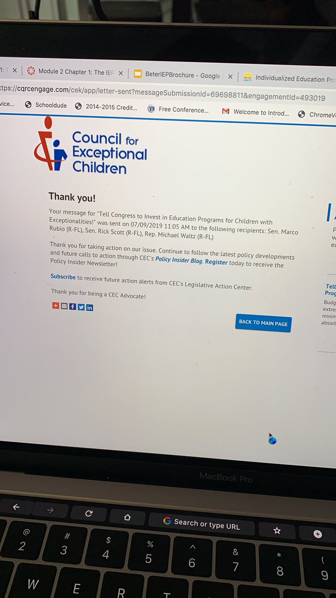 Can’t be at #SELS2019? THEN do the work from where you are! Check out <a href="/CECAdvocacy/">CEC Advocacy Team</a> &amp; the action center to send your input TODAY! cqrcengage.com/cek/?0 
#SpecialEducation <a href="/CECMembership/">Council for Exceptional Children</a>