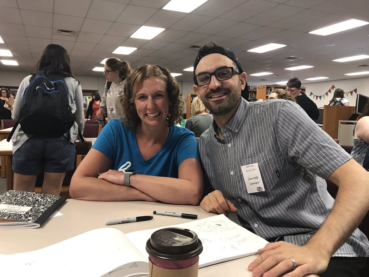 mrskwas's tweet image. During the first #nerdcampmi session on day 2, @CeceBellBooks inspired us to doodle with letter forms and I got to draw next to @Jarrett_Lerner! Moments like this are why these two days are magical!