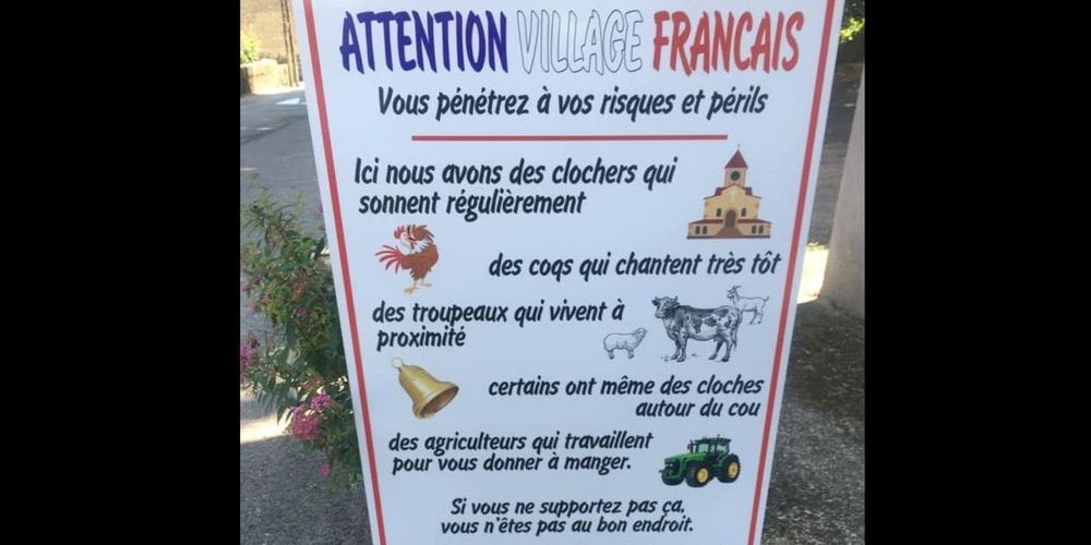 sudouest's tweet photo. Bruits de la campagne : dans un village du Gard, un panneau prévient les touristes des "risques" encourus https://t.co/zRzt6P3SGl https://t.co/AkHOxd2LhZ