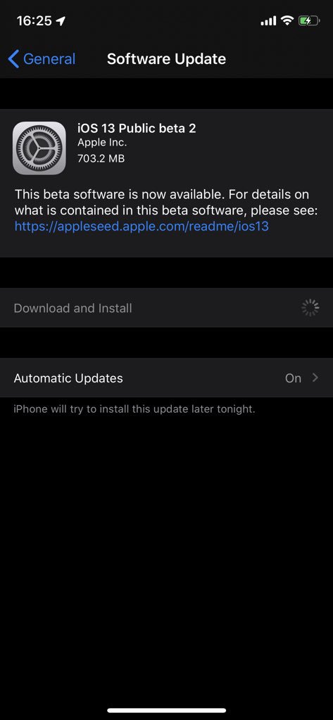 js_tolu's tweet photo. Whew!!! Finally - update to the public beta #ios13beta2 https://t.co/h6XiXPeM4f