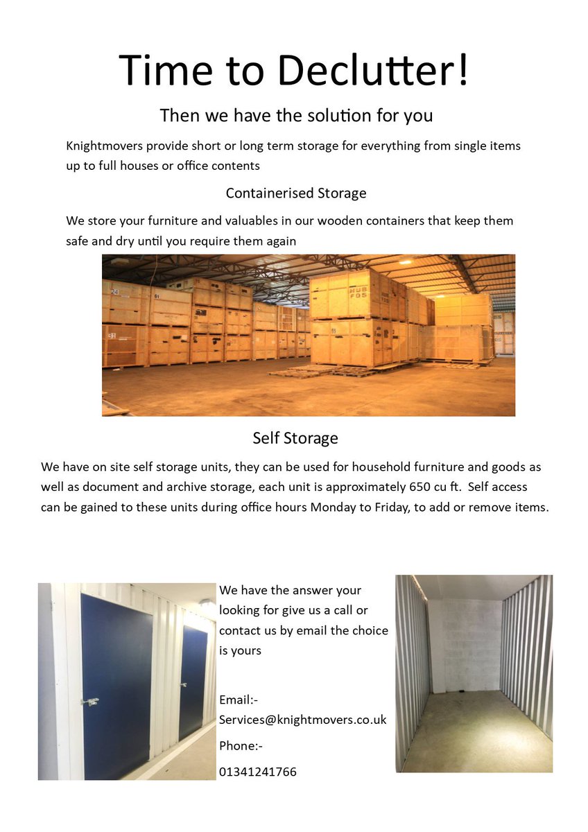 Are you looking for a storage, at Knightmovers we have containerised storage and self access storage available. Please contact the office for further information and prices 01341 241 766