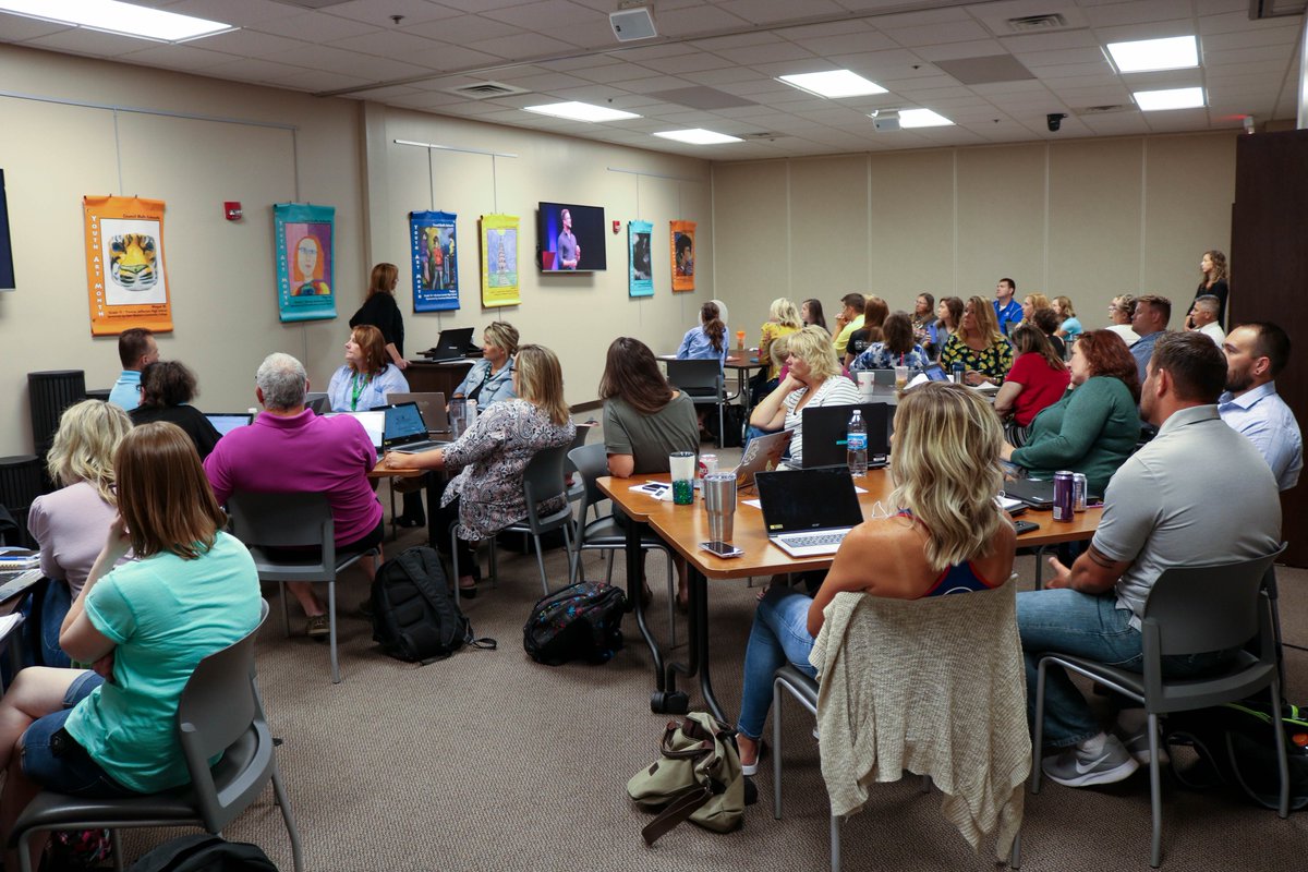 CBCommSchools's tweet photo. Fifty staff members attended trauma training this morning at ESC. Their dedication to attend this summer session will ensure we achieve more in 2019-20. #AchieveMore https://t.co/qL3cTahBm0