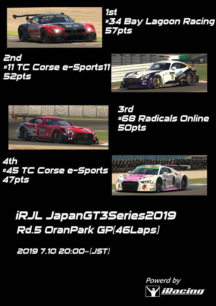 本日20時より #JapanGT3Series2019 第5戦OranParkが開催されます。
皆様のご参加お待ちしてます。