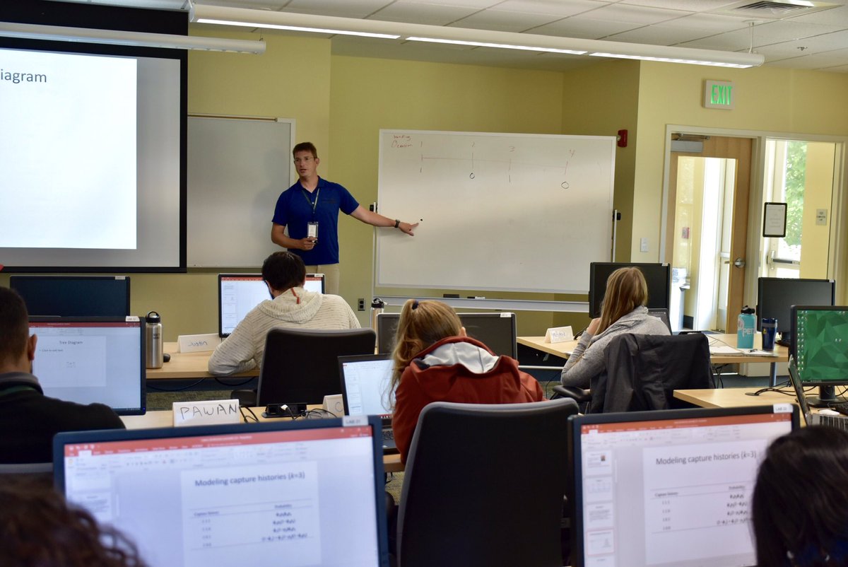 SMConservation's tweet photo. We’re happy to be bringing back our popular prof. course: Estimating Animal #Abundance and #Occupancy this year. Day2 today dives into #survival models in #RMark with Paul Lukacs and Victoria Dreitz @umontana #dipperdata #mark #r #phidot https://t.co/gmIBhS7sJB