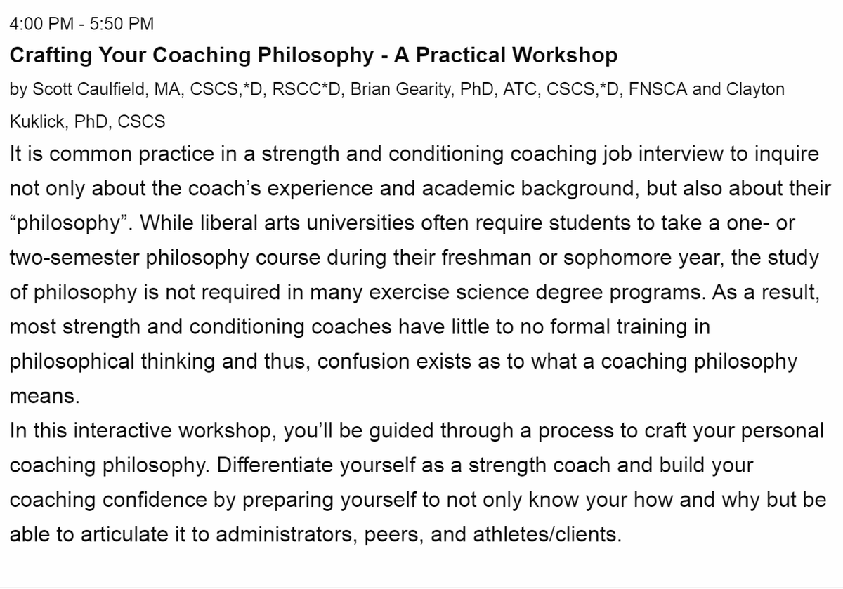 #NatCon19 starts tomorrow. Can't think of a better way to start than with an interactive workshop centered around crafting coaching philosophy with the author of:

'Philosophy in Strength and Conditioning – Clarifying Coaching and Training Philosophy'

👉adamvirgile.com/2019/07/09/phi…