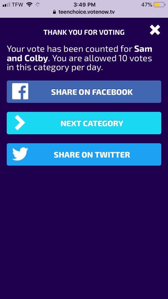 MariaRe03643841's tweet photo. I vote @SamandColby  for #ChoiceYouTuber  Come on guys they deserve this!! Love you guys♥️ https://t.co/kZp0CpAMYc