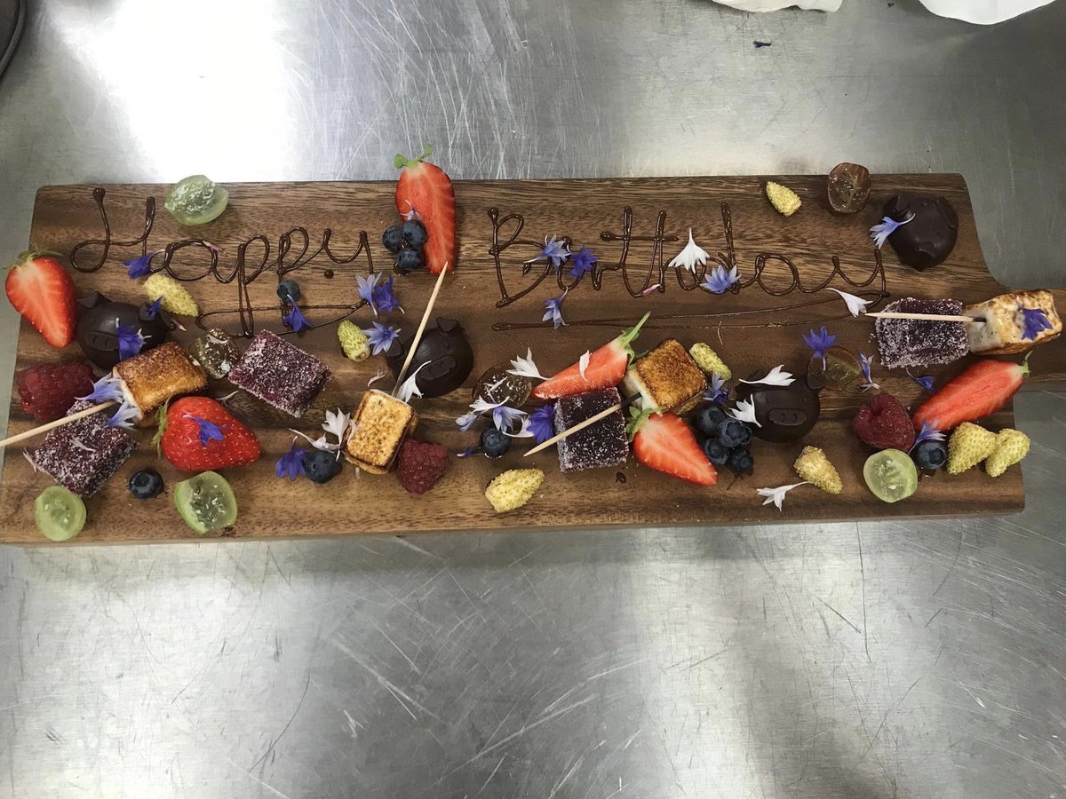 AdamBrandish's tweet photo. Amazing birthday piggy fours board leaving the kitchen at The Pig this evening! Amazing when we can use so much from the garden. @jgerty @RobinHutson @Tara_Crabb @ToddHiggs1 @fbourde https://t.co/Tq9pltNsvk