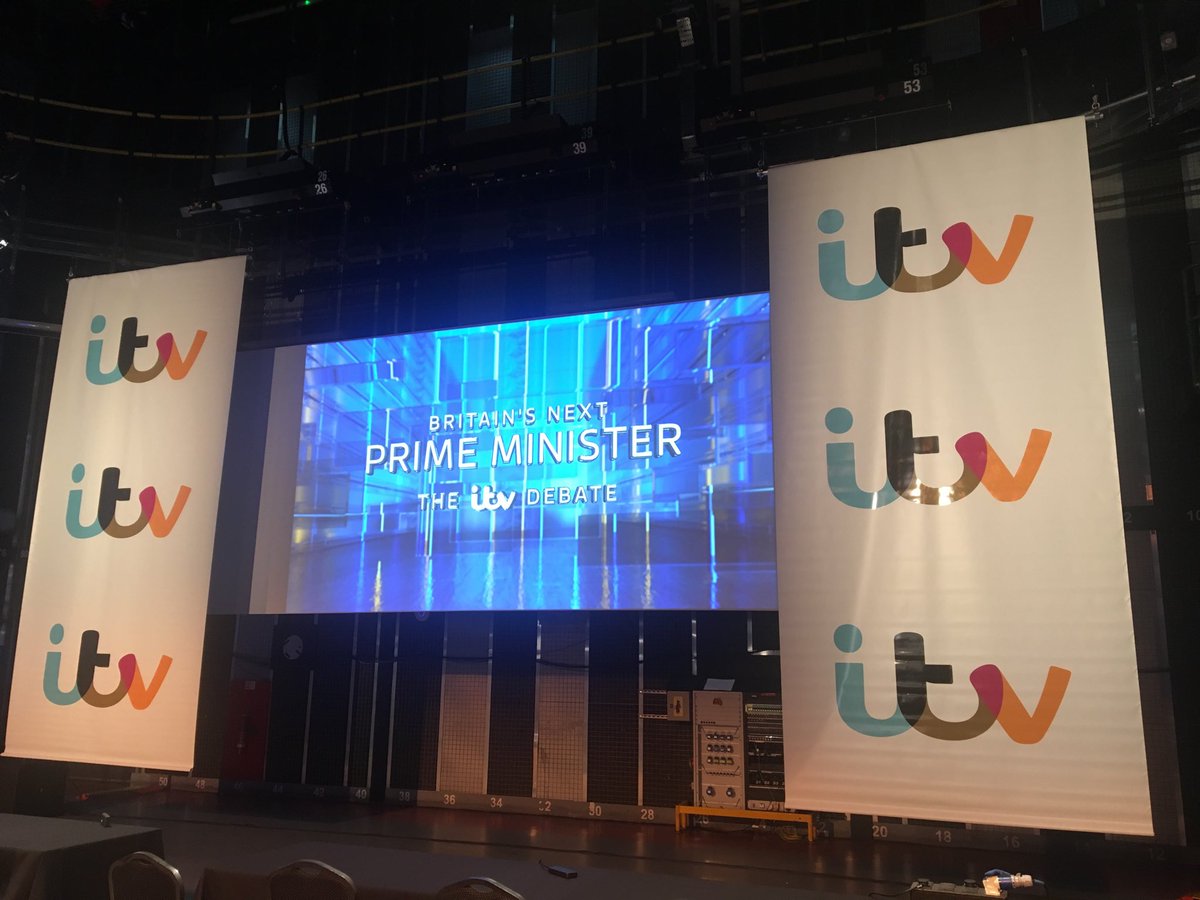 GuyPhillipsITV's tweet photo. All set for “Britain’s Next Prime Minister - The ITV Debate” @ 8pm tonight. The spin room is ready. #ITVDebate https://t.co/EPeELKitvk