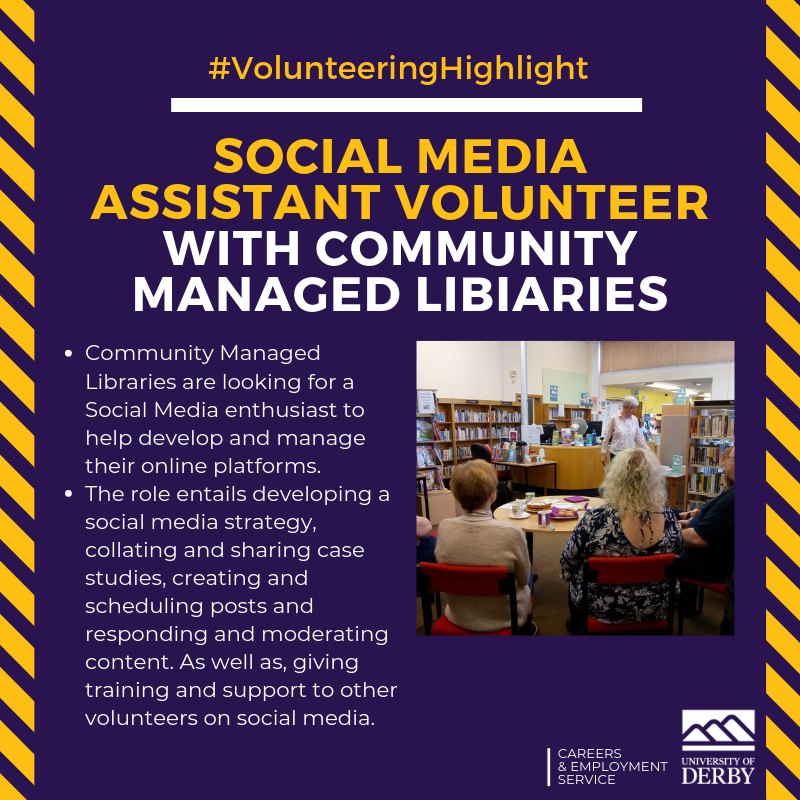 DerbyUniVol's tweet photo. Do you love books? 
Do you love social media? 

Why not combine the two with our latest opportunity with @Derbycommunity1?! 

Find out more: https://t.co/uHvl7BblzI https://t.co/EN4jImId9a