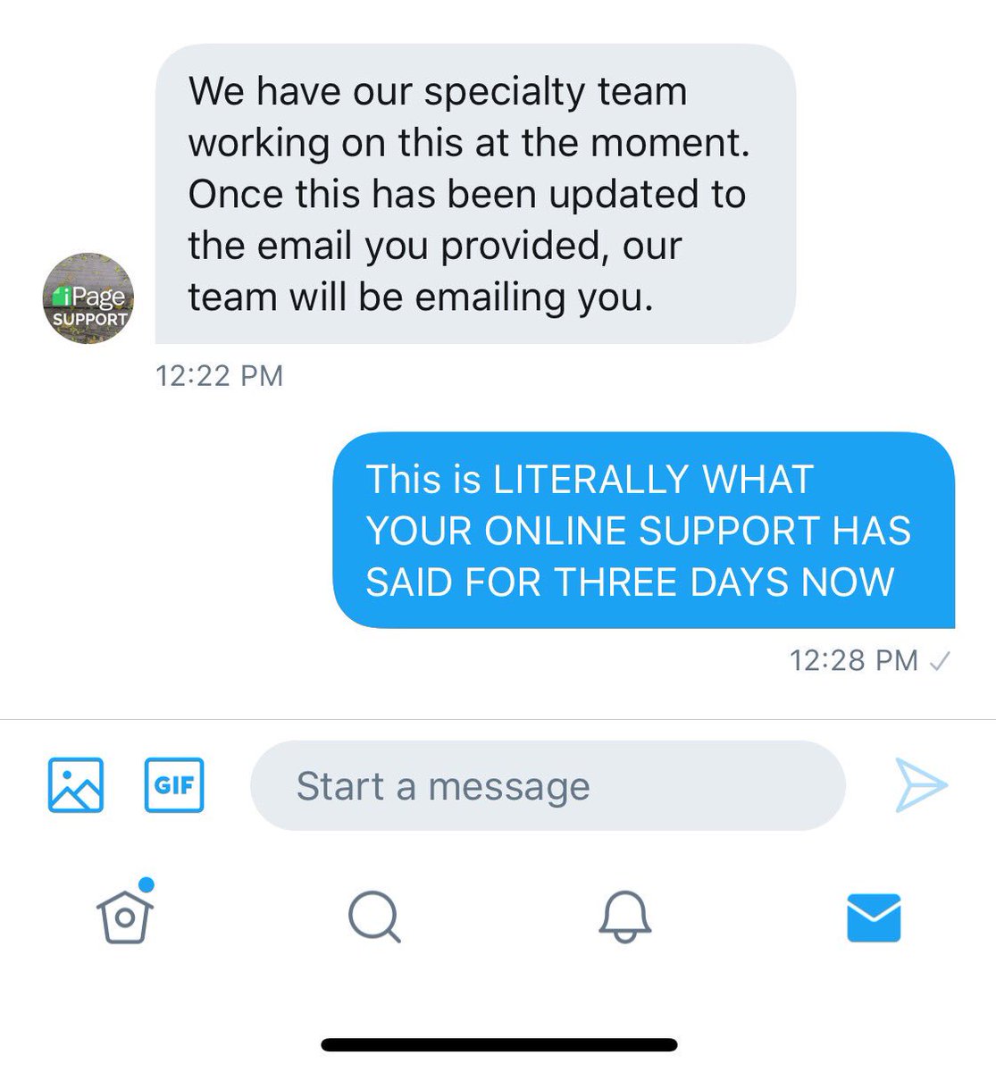 banternewyork's tweet photo. This @iPage @iPageSupport is why your #support is the WORST #CustomerExperience #worstsupport https://t.co/wZUdxYFqZe