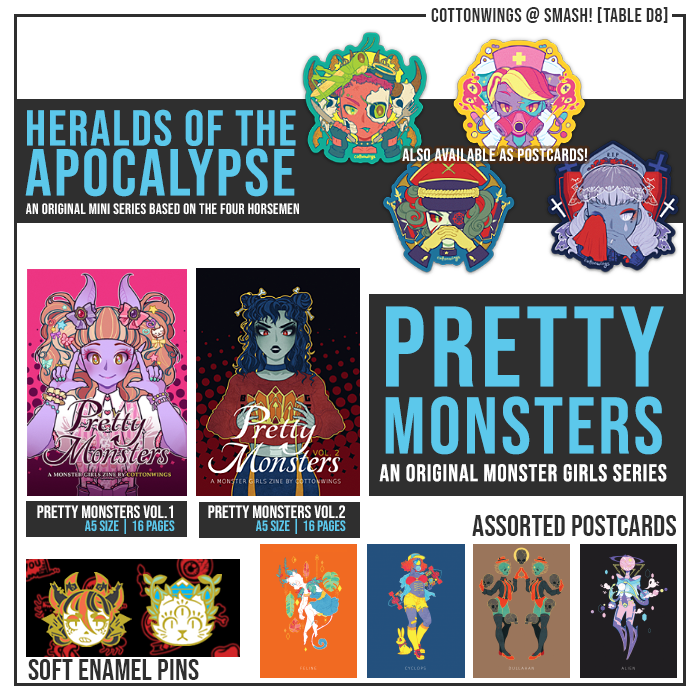 COTTONWINGS feat. @qosicart [D8] happening this #smashcon ✨ Here's the catalogue featuring the merch I'm bringing, see you this weekend! 