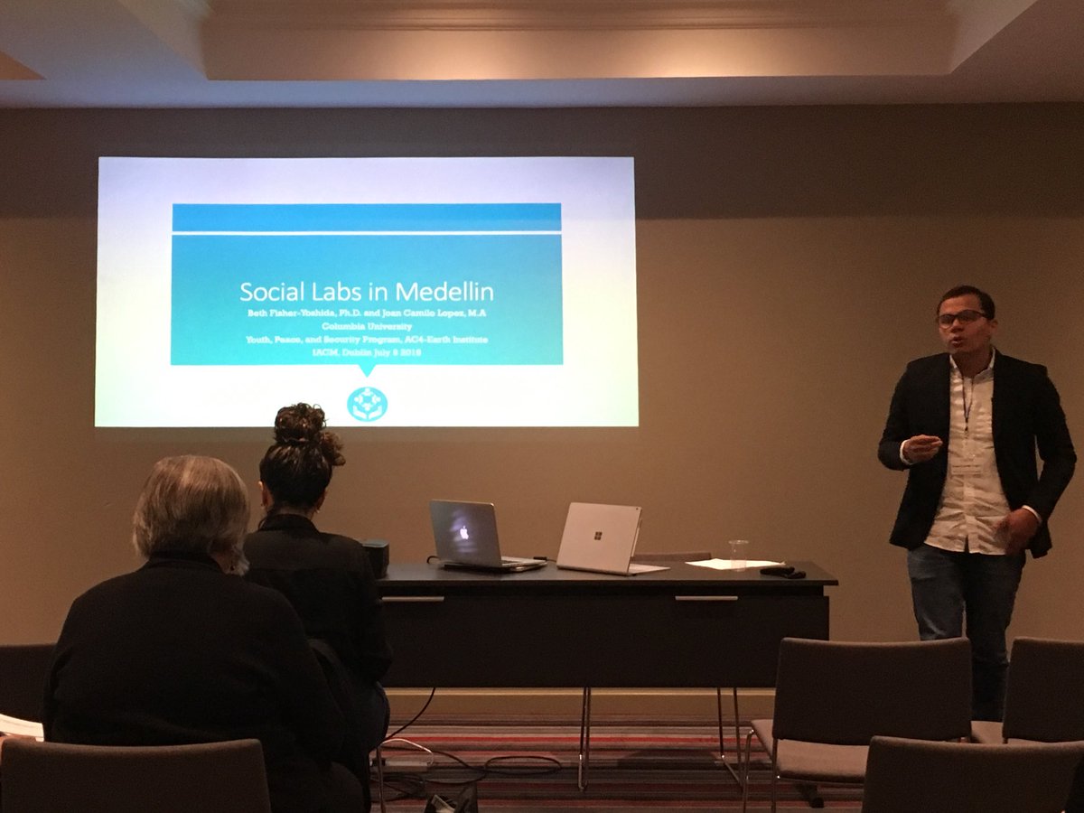 PeterTColeman1's tweet photo. Congrats to Joan Lopez on great presentation on youth-led Peace building in Medellin. @iacm_conflict #CUPeace #IACM2019 https://t.co/B03m4HsLsp