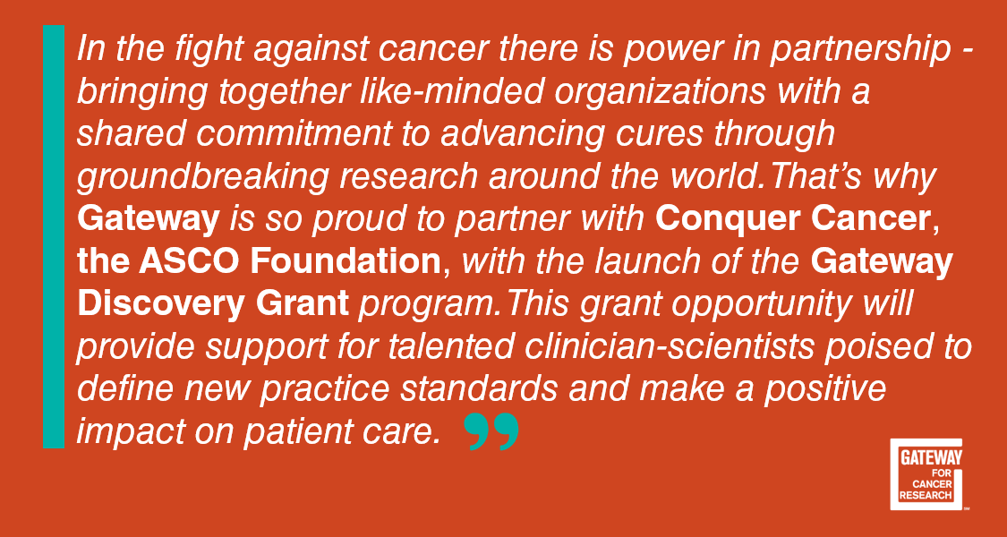 GatewayforCR's tweet photo. Learn more about this new grant opportunity, at https://t.co/ZHQquN9qy6. #BeAGateway #DemandCures #GatewayDiscoveryGrant #CancerResearch #ConquerCancer #Immunotherapy @ConquerCancerFd @ASCO https://t.co/02KG1KHqRk