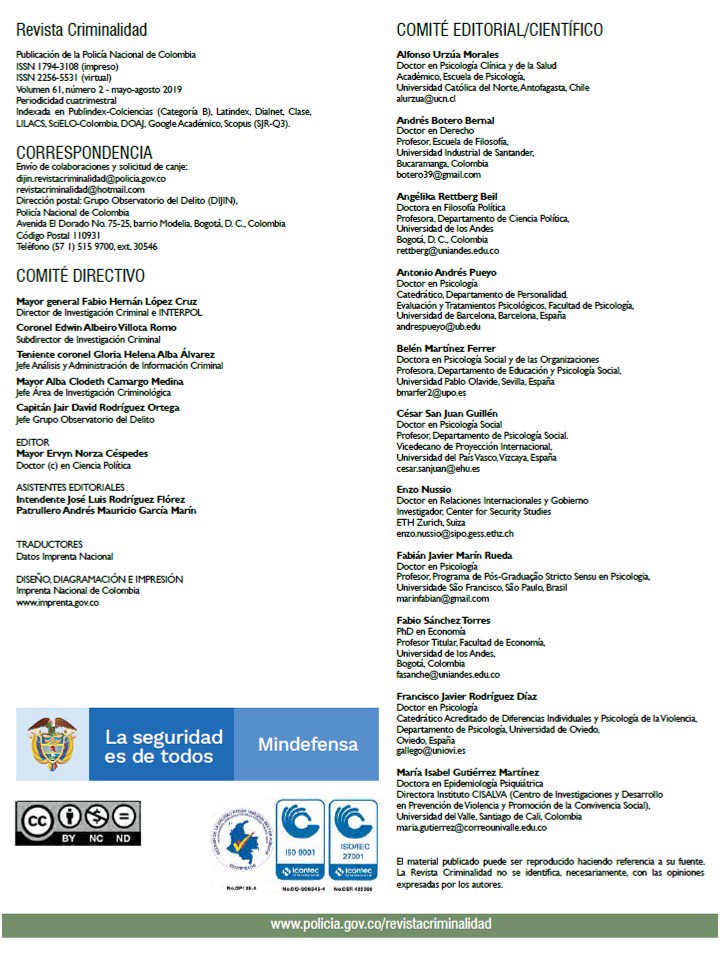 RevCrim's tweet photo. "Comité directivo" Revista Criminalidad y "Comité científico" conformado por profesionales de universidades e institutos expertos en temas de criminalidad. https://t.co/eiXJ9NuXX2