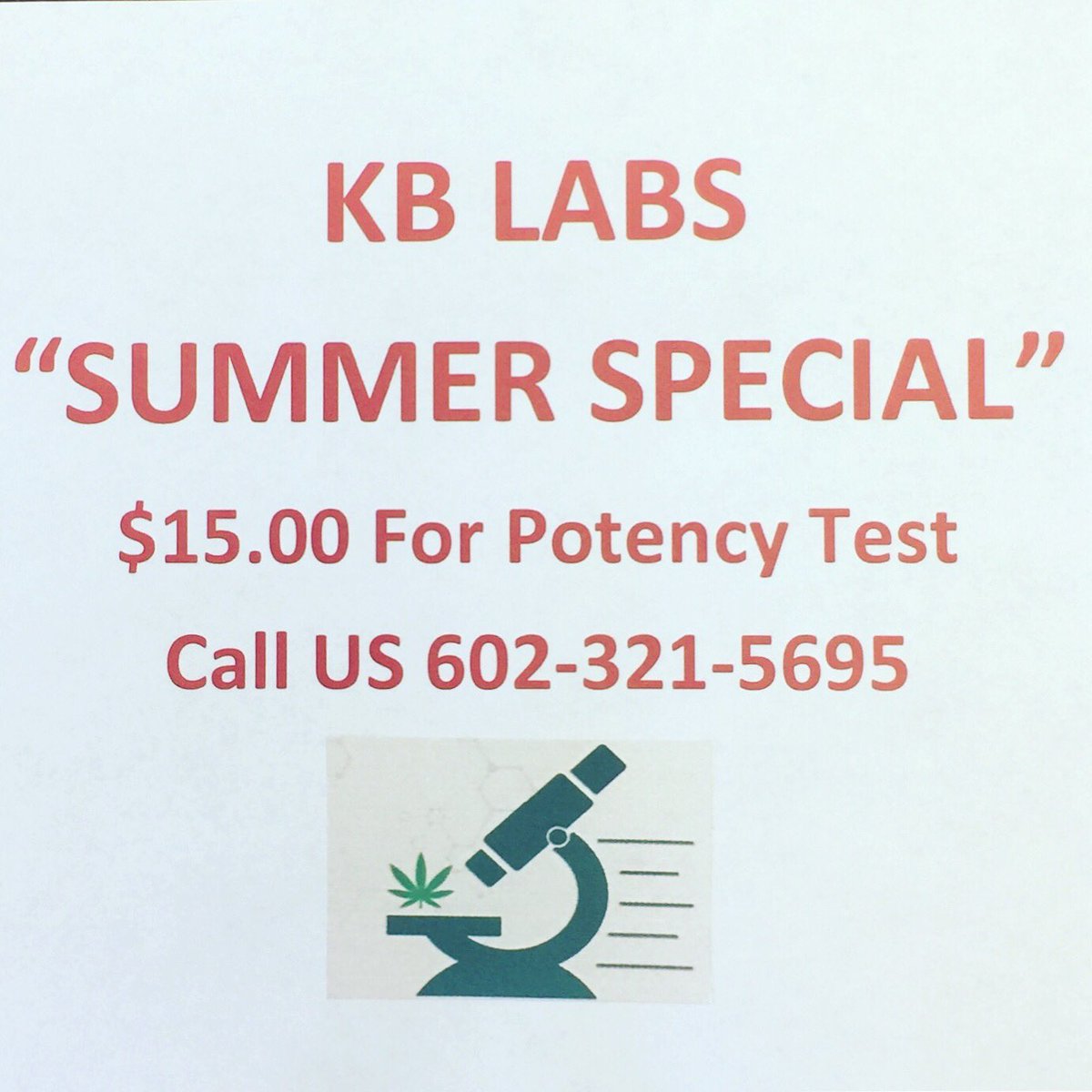 blerer2's tweet photo. Summer special potency testing $15 for 12 cannabinoids. https://t.co/i4GutGJNvT