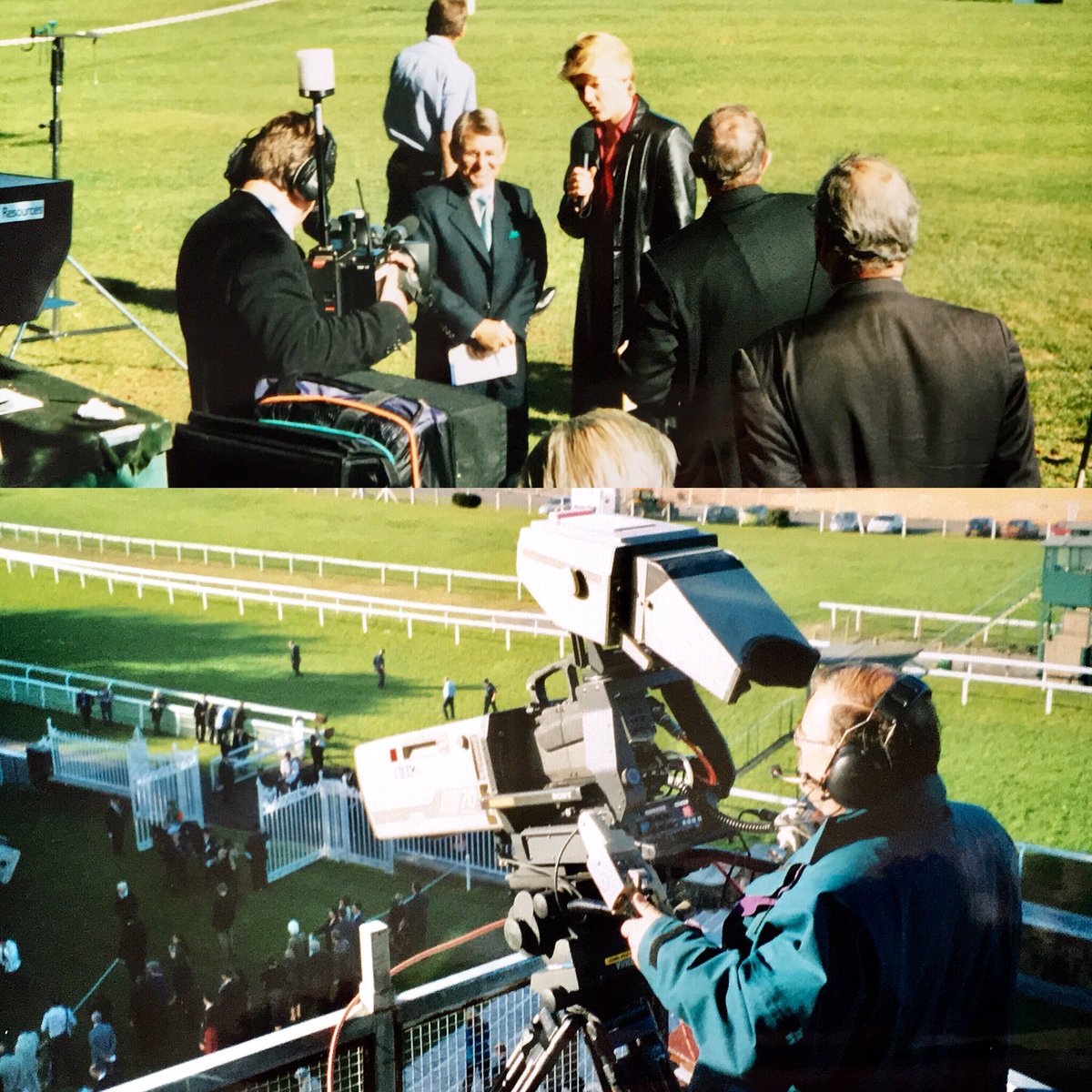 stevechalles's tweet photo. Archive OB pics: BBC Outside Broadcasts at #Ascot in 2003 (with the old grandstand and winners enclosure) - pic 2 with a youthful @RishiPersad1 and pic 4 has the @ACSMediaUK Tracker sporting the Channel 4 Racing plates. #BBCOB https://t.co/77vn5VEWGO