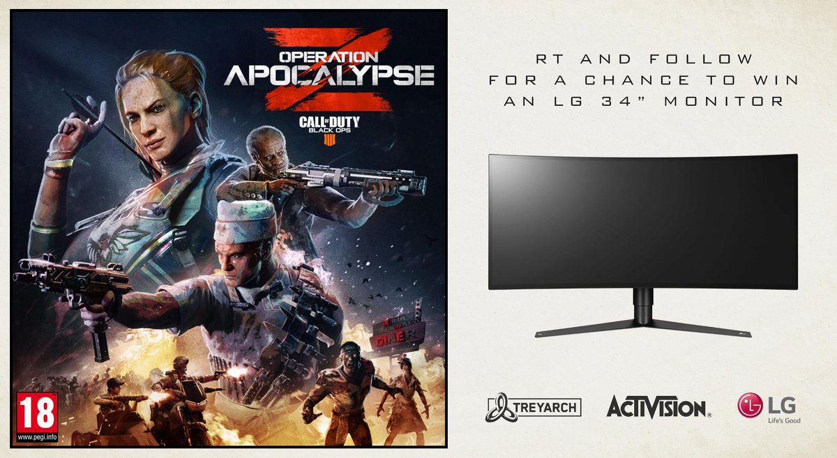 To celebrate the launch of Operation Apocalypse Z in #BlackOps4, we’re giving away an <a href="/LGUK/">LG UK</a> 34" UltraWide™ Curved G-SYNC™ Monitor to two lucky winners! RT &amp; follow us to be in with a chance of winning.