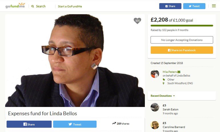 Linda Bellos has a distinctly tiny crowdfunder by comparison. Having cottoned onto the fact that crowdfunder platforms wouldn’t allow fundraising for legal expenses, her friends were very clear it was for “living expenses only” in defending her transphobiaLinda pocketed £2,208