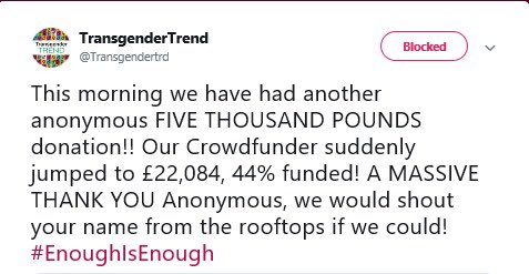 Not only has “Transgender Trend” received over £66k from numerous unnamed sources, there were several sizeable anonymous donations - £35,700 from only FOUR donors alone!There’s clearly some people who REALLY want to see support for trans kids rolled back?! 