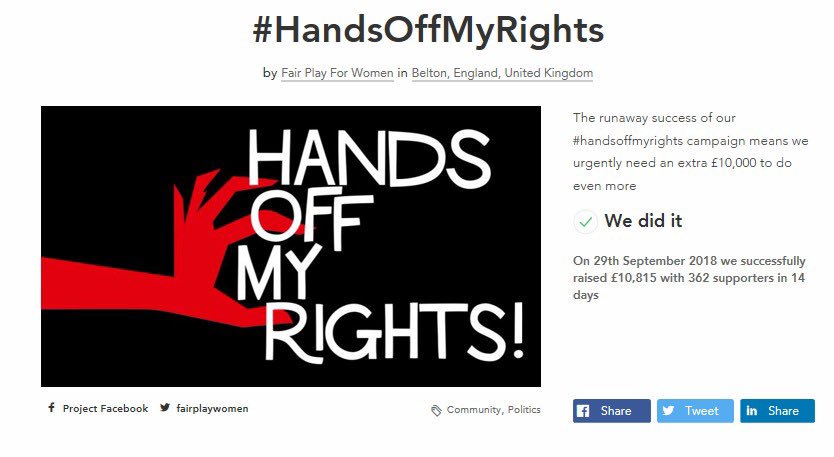 Another large beneficiary of anonymous “gender critical” crowdfunders has been “FairPlay For Women”.Here  @fairplaywomen raised £10,815 to push for a roll-back of existing transgender rights - attacking the 2010 Equality Act under the veil of responding to the GRA consultation.