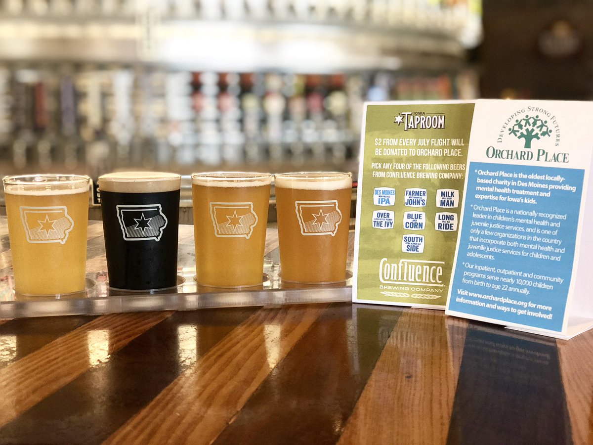 Our July Charity Flight of the Month features <a href="/ConfluenceBrew/">Confluence Brewing</a> and $2 from every flight will be donated to support <a href="/OrchardPlaceDSM/">Orchard Place</a>! Stop out all month long to support their cause. 🍻