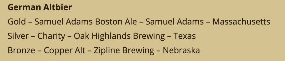 Copper Alt. takes Bronze in the <a href="/USOpenBeerChamp/">U.S. Open Beer Championship</a>! Pretty good company to be in! Cheers <a href="/SamuelAdamsBeer/">Samuel Adams Beer</a> <a href="/OakHighlands/">OakHighlandsBrewery</a>