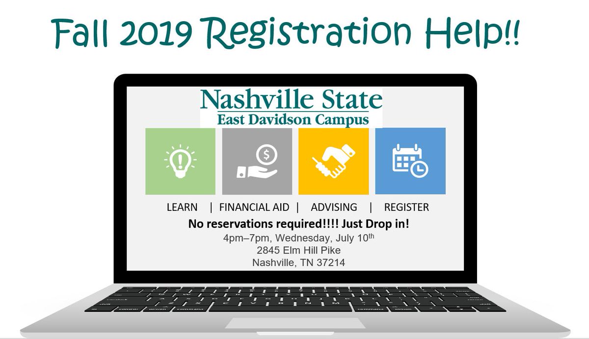 NSeastdavidson's tweet photo. COME TO OUR REGISTRATION EVENT: TOMORROW 7/10 from 4pm-7pm!! Come after work and get help with your application, register for classes, financial aid and more!! #NSCC #NSCCFall2019 #TNPromise #TNReconnect #Driveto55 https://t.co/h1ep0EsHQI