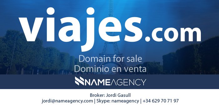 NameAgency_com's tweet photo. Congrats to @sedo for the recent sale of viajes(.)es for $165K. #NameAgency is exclusively brokering viajes(.)com #domainnames #viajes #travel. https://t.co/qT0yVJ8LK7