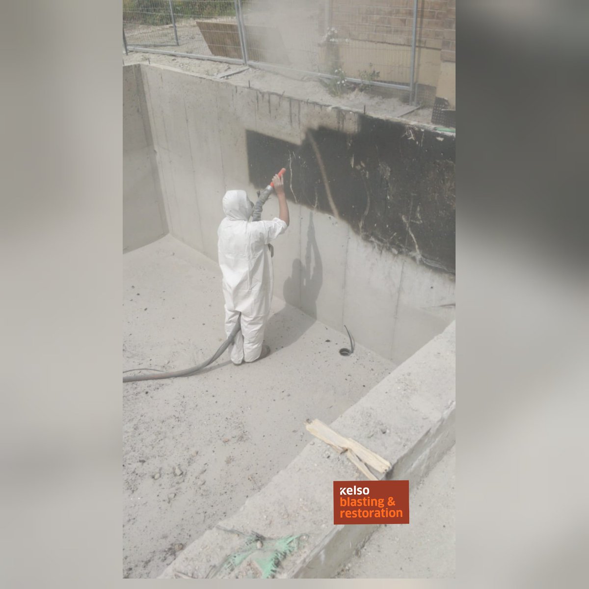 Sometimes you find yourself in a hole. We turn to #AbrasiveBlasting to clean our way out. #concrete #cleanup #door #paintremoval #ilovemyjob