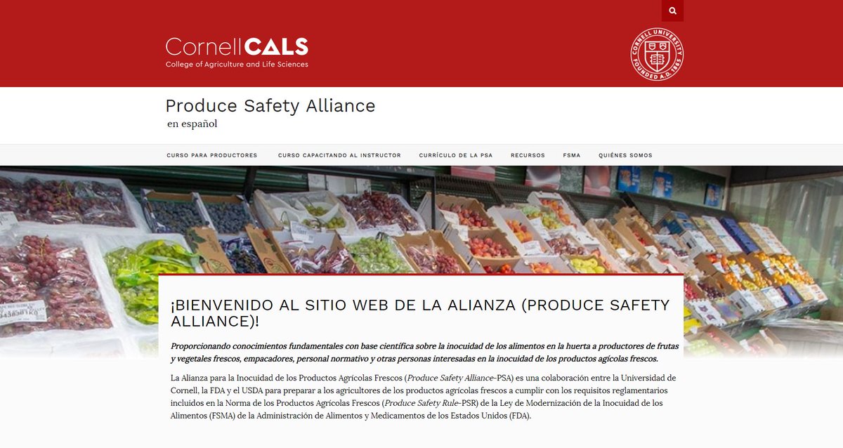 The Produce Safety Alliance now has a Spanish language website! Check it out at es.producesafetyalliance.cornell.edu